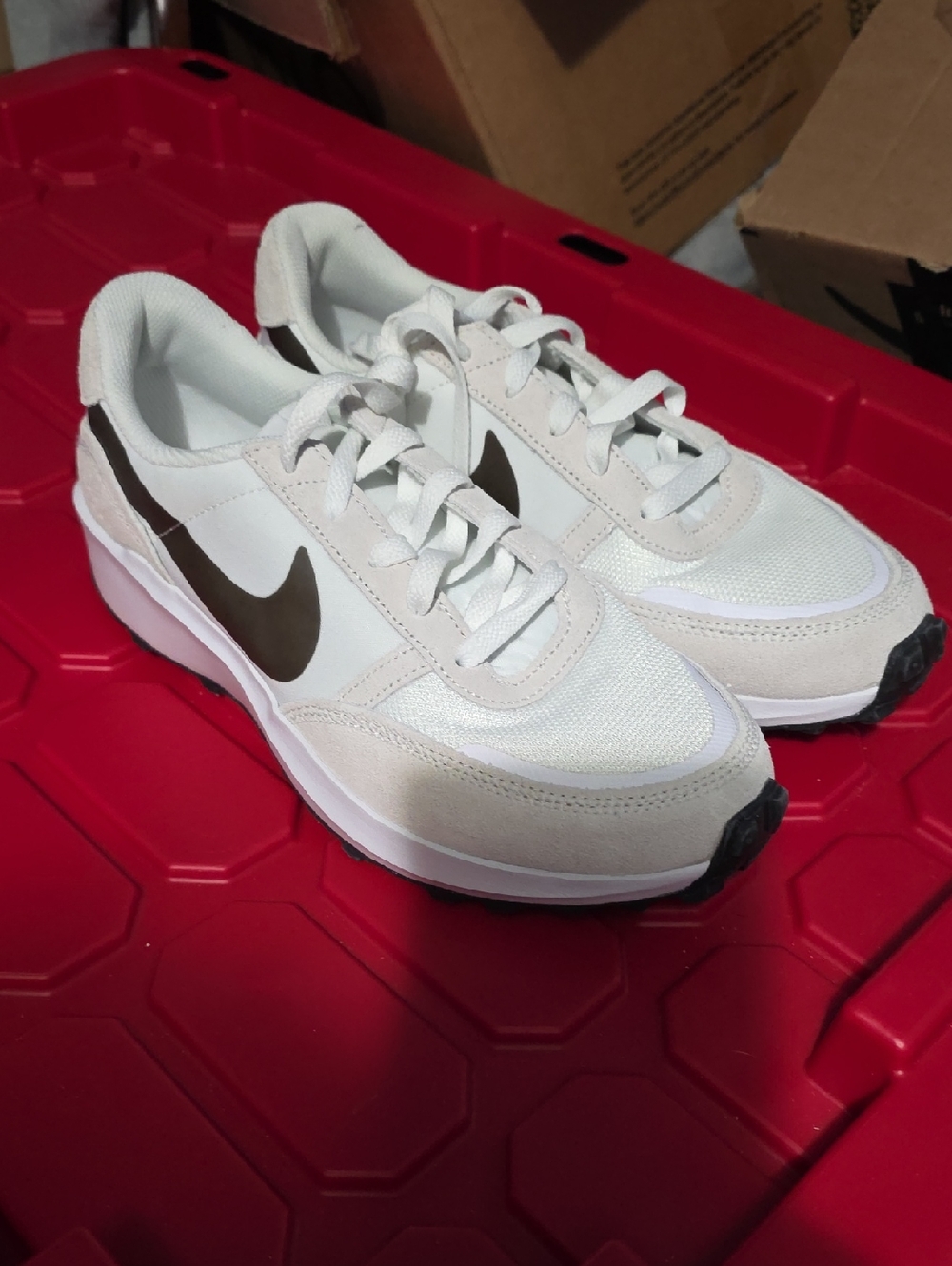 Nike Men’s White Sneakers with Brown Swoosh